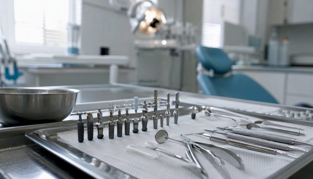 Dental implant tools and fixtures close-up
