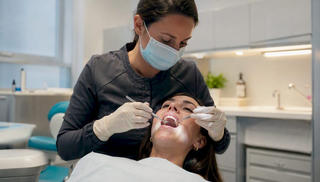 Close-up of dental cleaning in progress