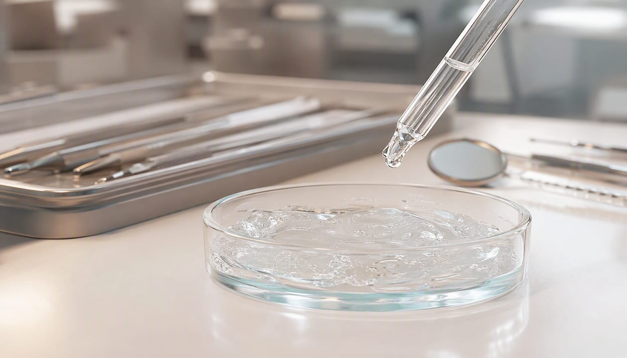Close-up of bleaching gel in petri dish