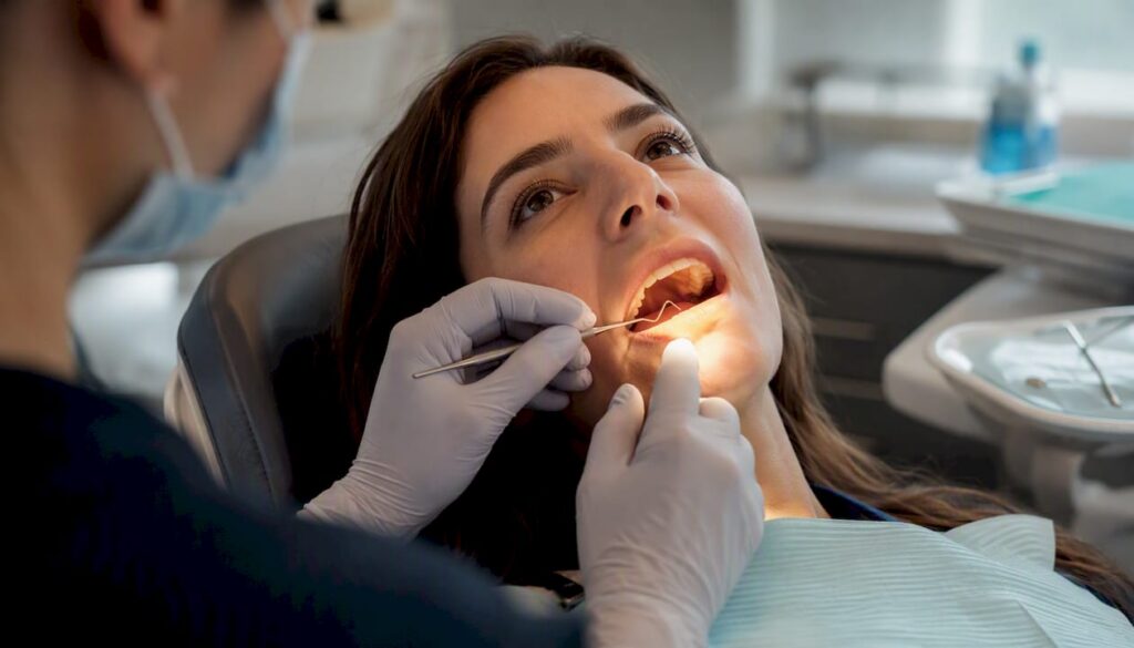Dentist inspecting chipped crown closely