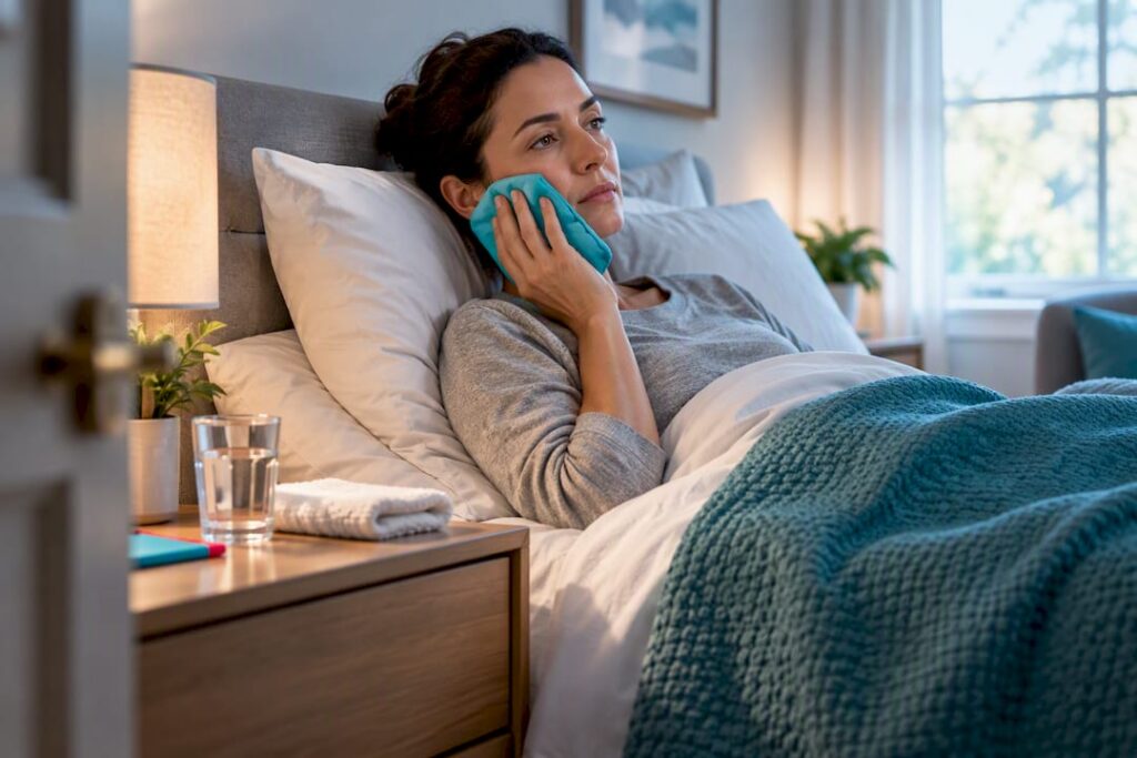 Adult resting during dental implant recovery