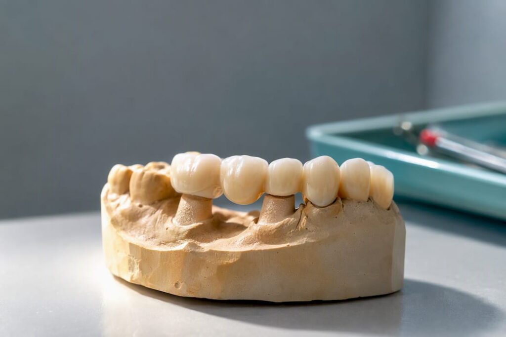 Dental bridge supported by abutment teeth
