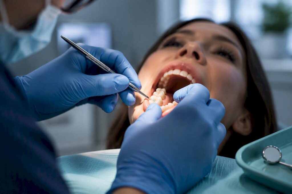 Dentist applying sealant to adult molar