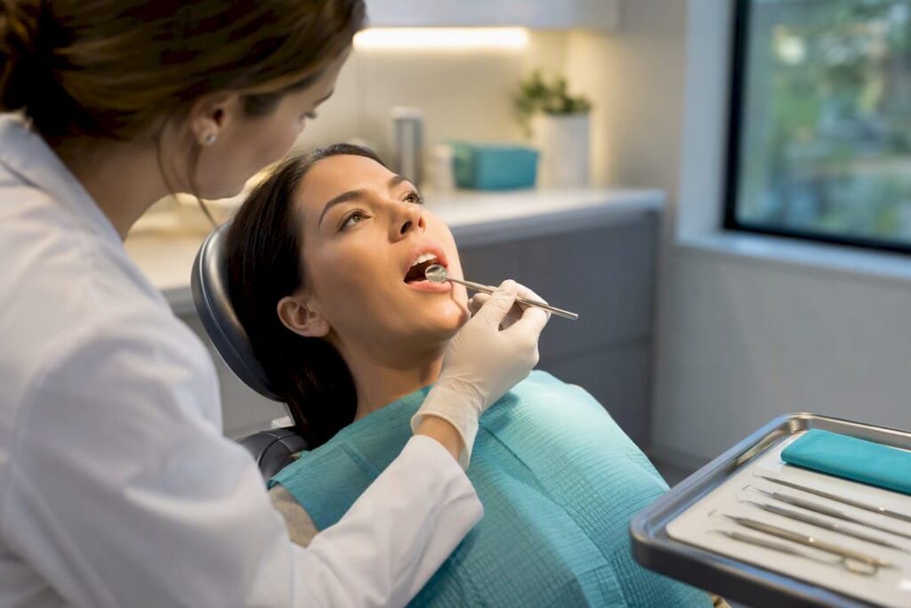 Dentist examining patient for tooth sensitivity