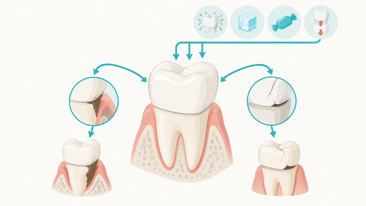 Crown failure pathways from decay and biting stress